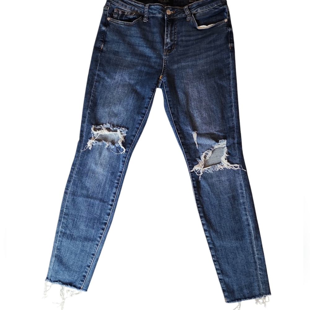 Judy Blue Women's Mid Rise Raw Hem Destroyed Skinny Jeans SZ 9/29